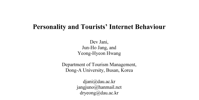 مقاله Personality and Tourists' Internet Behaviour