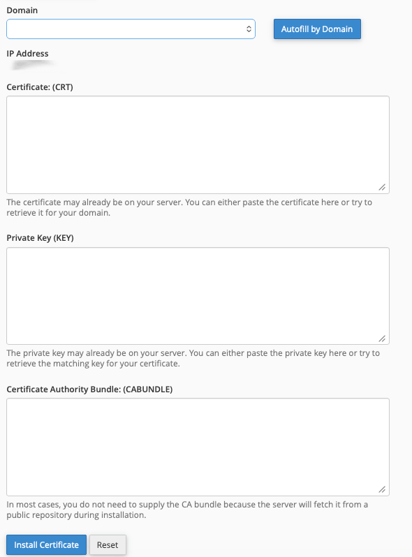 بخش Install SSL در سی‌پنل