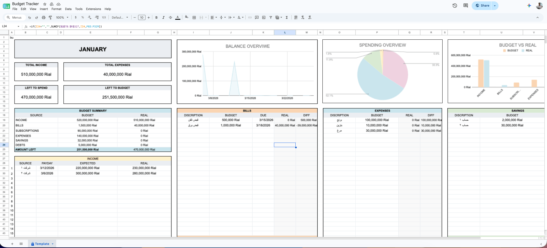 خرید قالب یا تمپلیت Budget Tracker (مدیریت هوشمند مالی) گوگل شیت - تصویر ۱